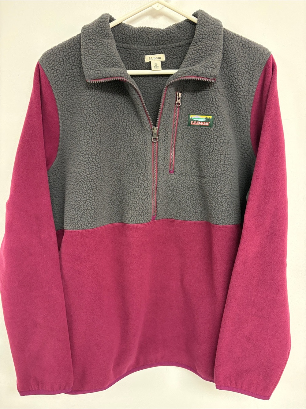 L.L.Bean Women’s XL Polartec Fleece Pullover Gray Berry Pink 1/2 Zip NWOT
